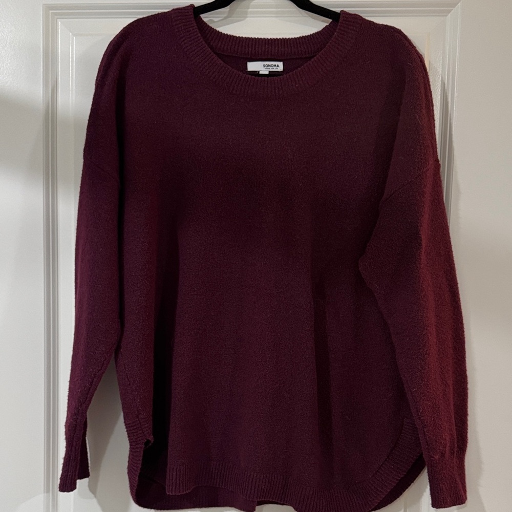Sonoma Women's Deep Red Crew Neck Sweater